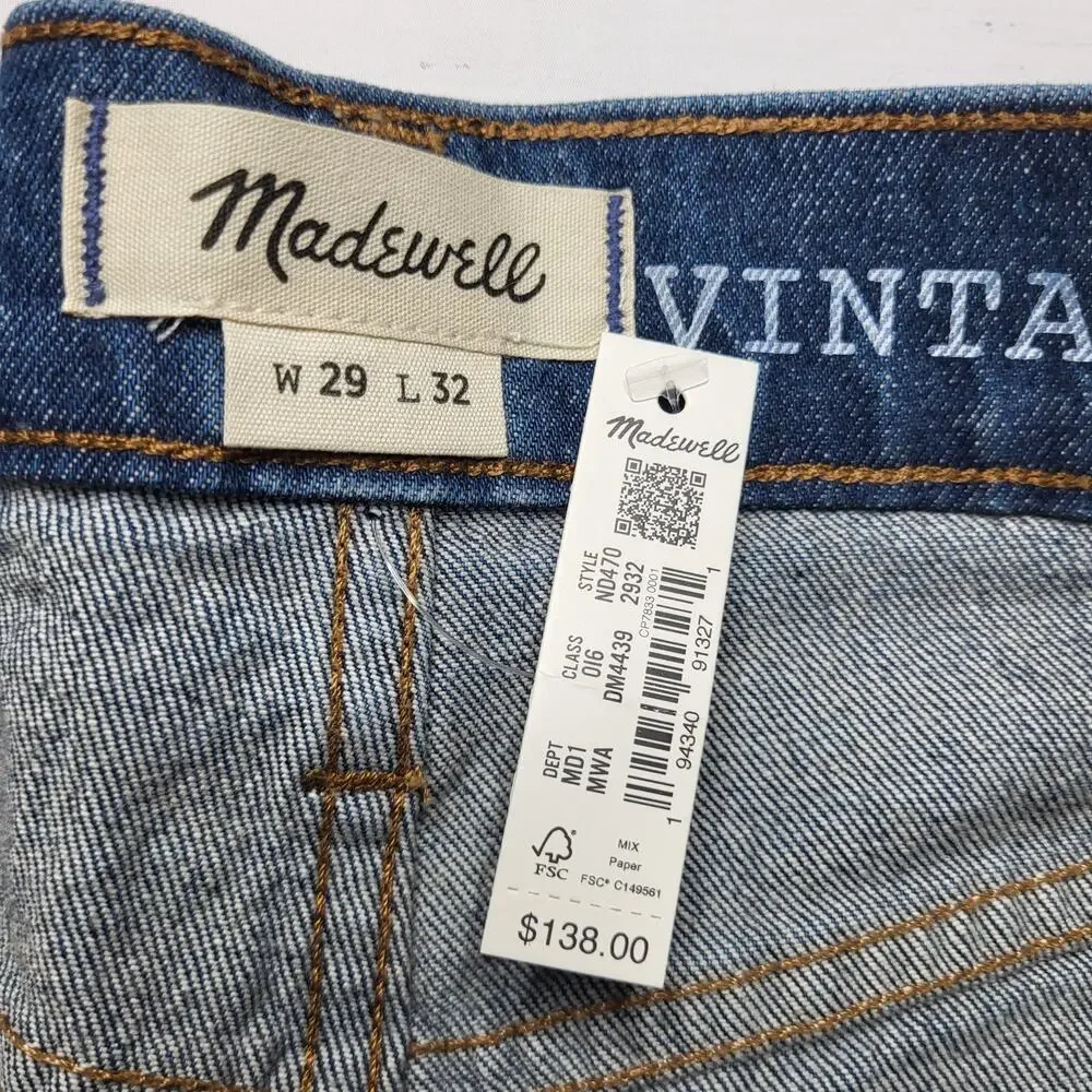 Madewell Mens Vintage Straight Jeans Medium Millbrook Wash Button Fly 29x32